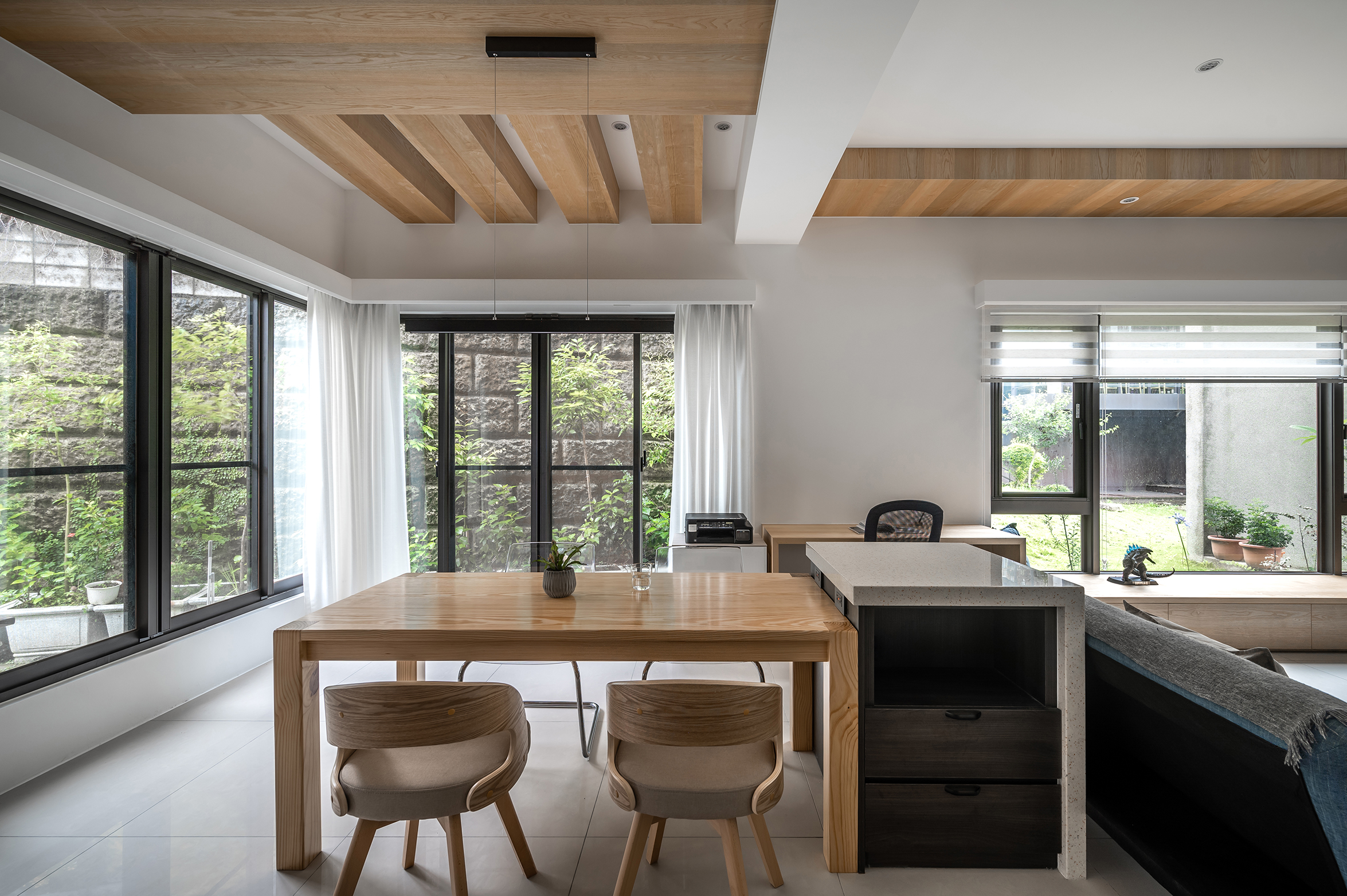 Corner of living room with light and texture